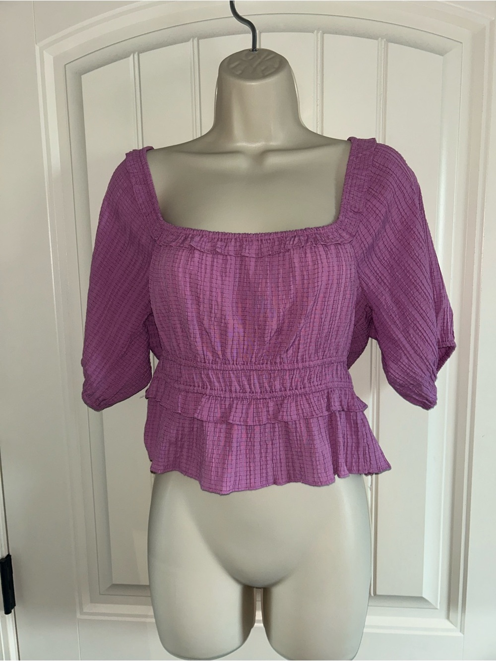 NEW Lush Lavender Smocked Square-Neck Peplum Top Sz L
